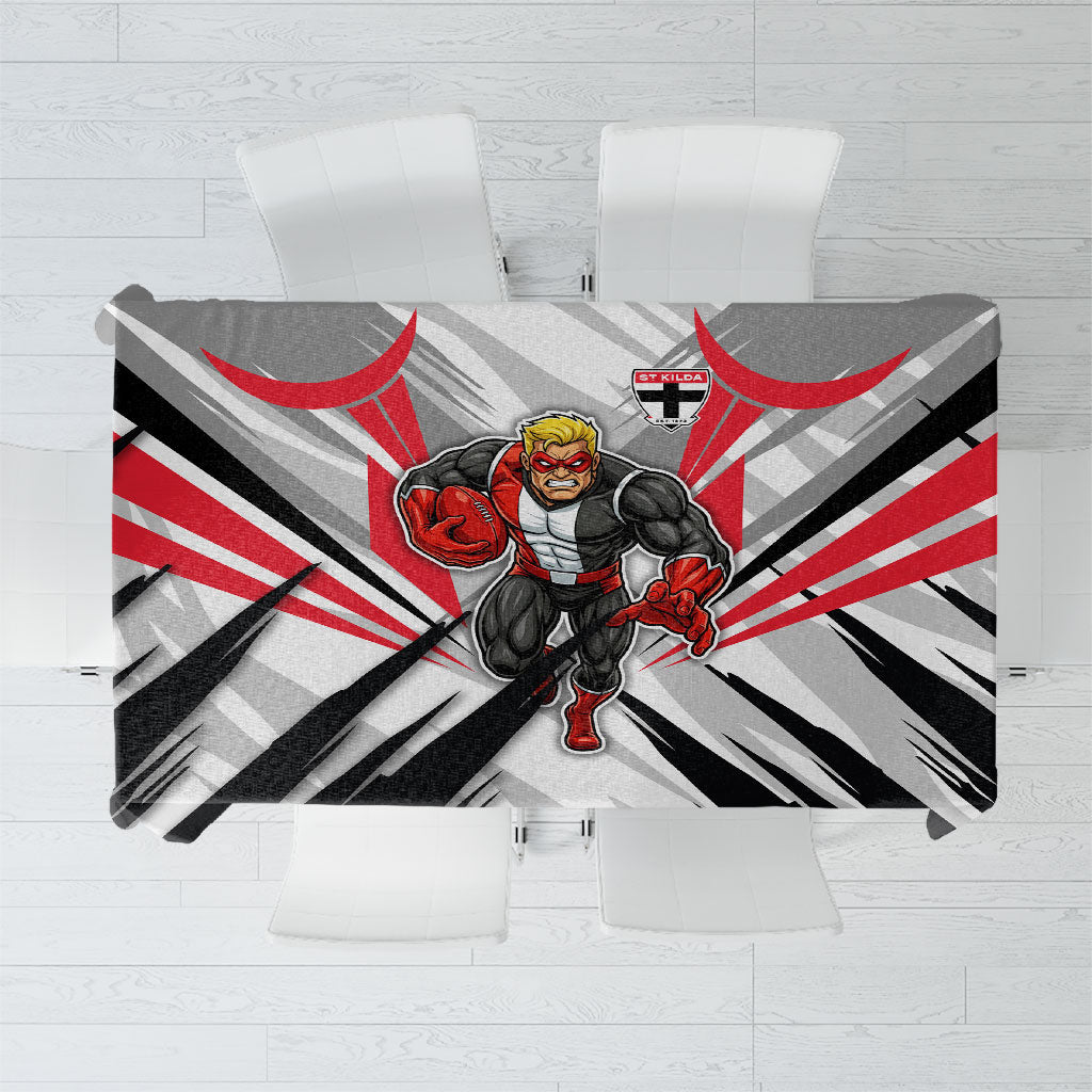 St Kilda Saints Australian Football Tablecloth Superhero Mascot Graphic - Bold Team Colors