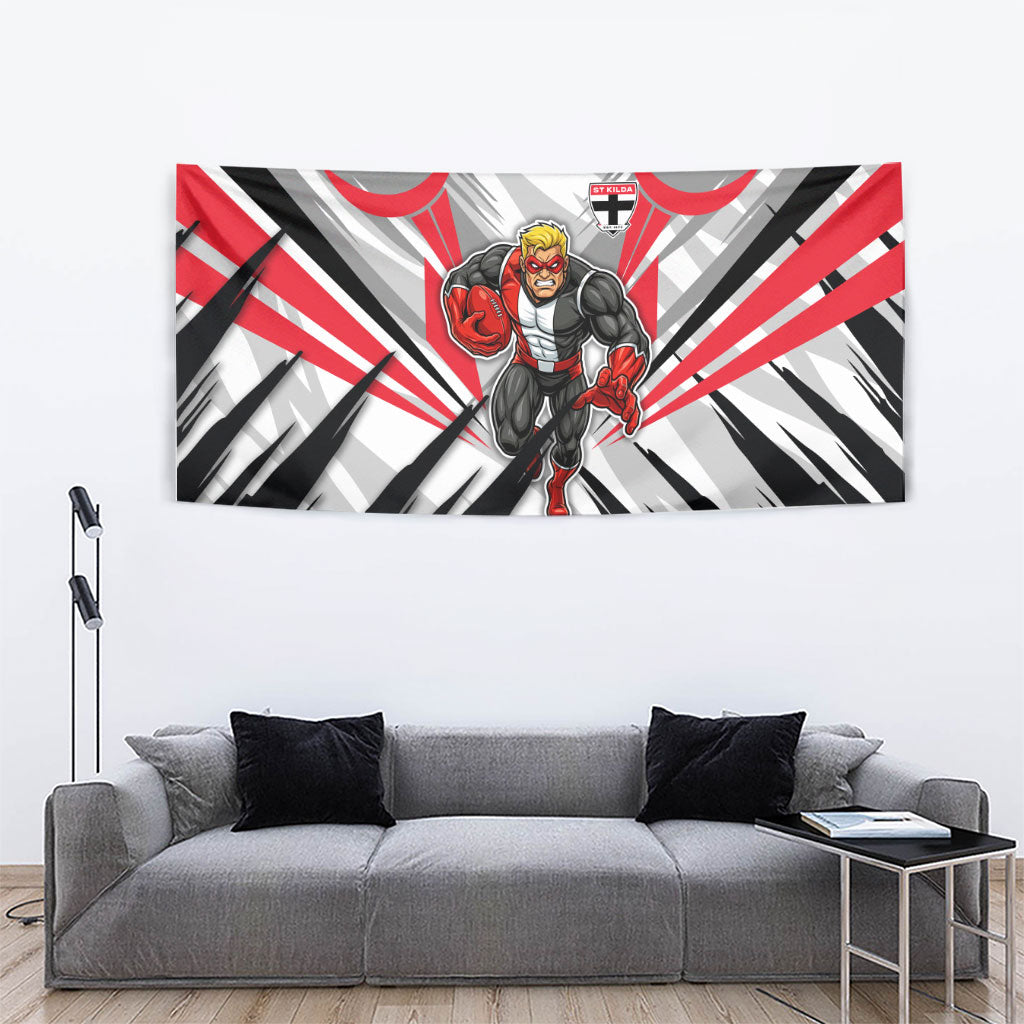 St Kilda Saints Australian Football Tapestry Superhero Mascot Graphic - Bold Team Colors