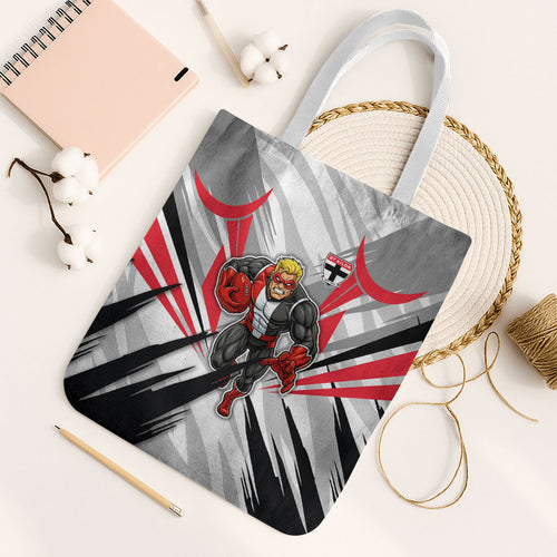 St Kilda Saints Australian Football Tote Bag Superhero Mascot Graphic - Bold Team Colors