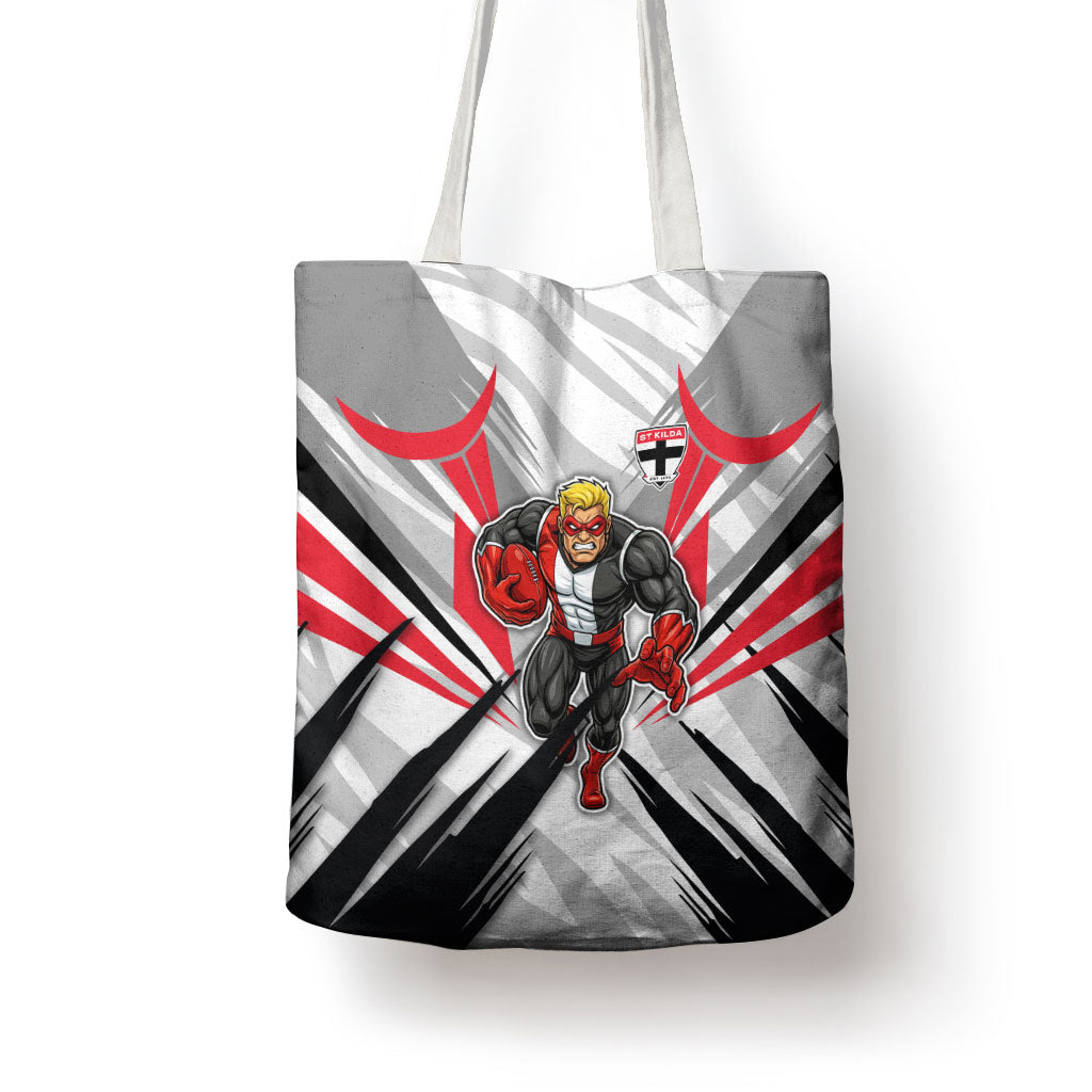 St Kilda Saints Australian Football Tote Bag Superhero Mascot Graphic - Bold Team Colors