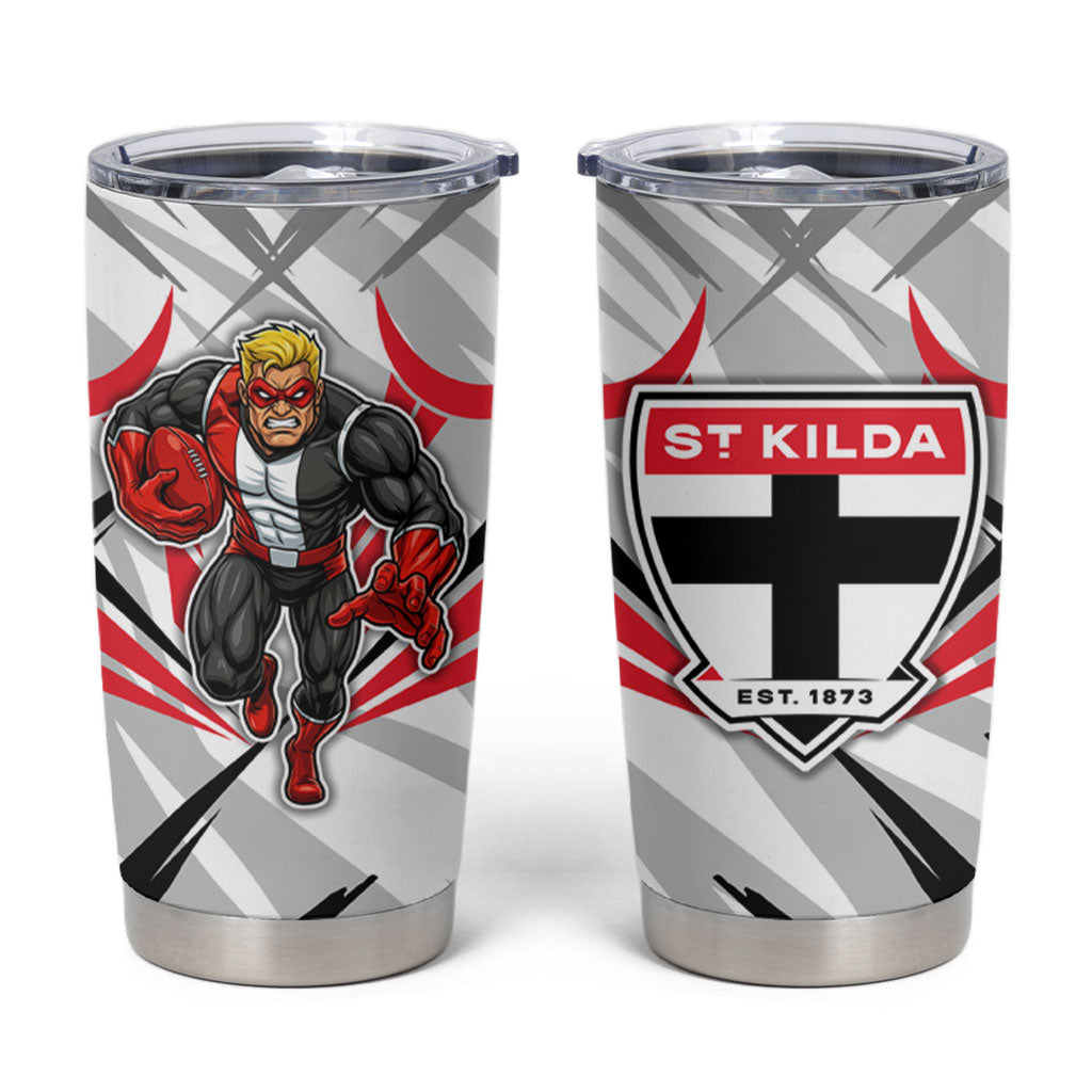 St Kilda Saints Australian Football Tumbler Cup Superhero Mascot Graphic - Bold Team Colors