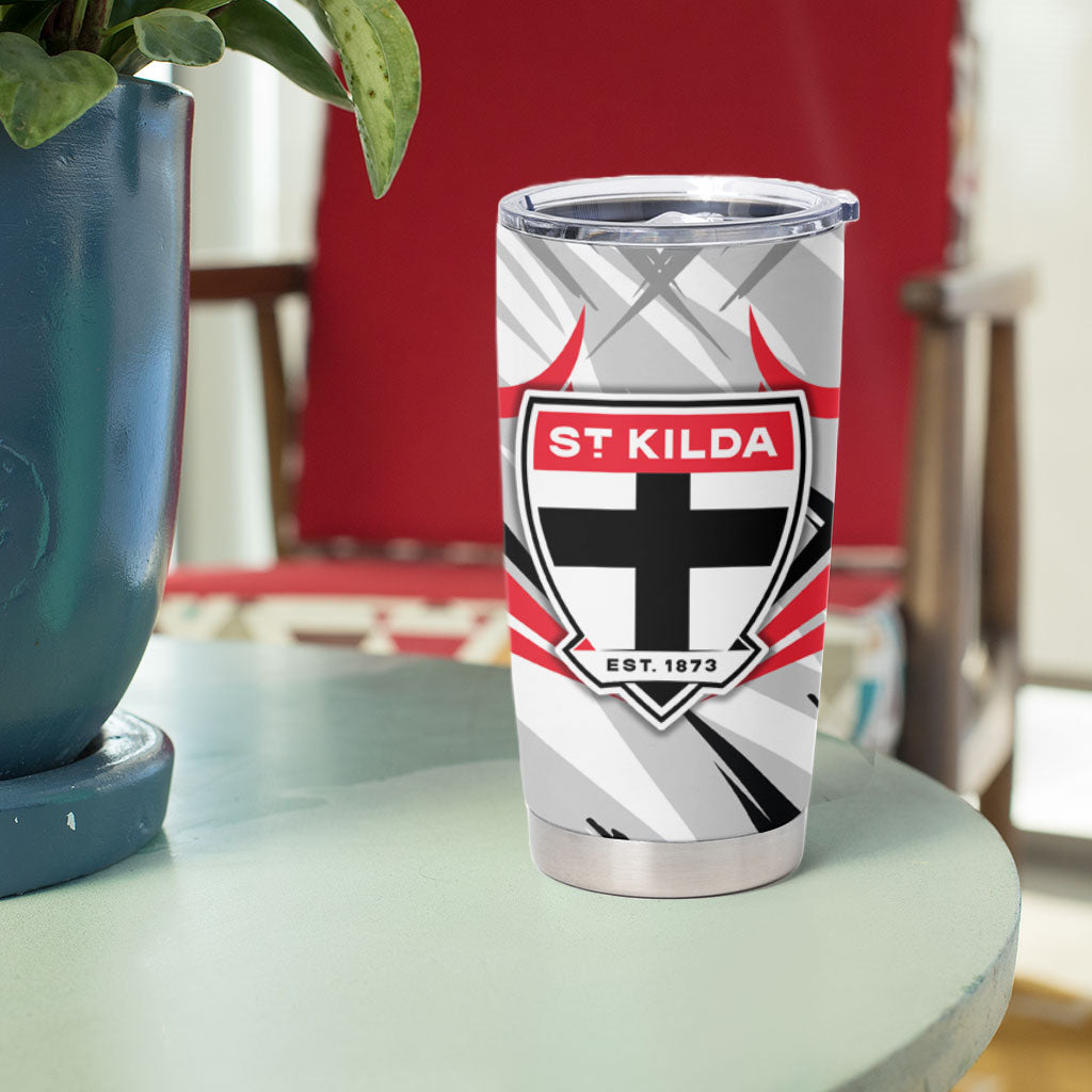 St Kilda Saints Australian Football Tumbler Cup Superhero Mascot Graphic - Bold Team Colors