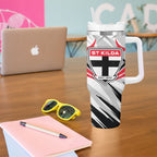St Kilda Saints Australian Football Tumbler With Handle Superhero Mascot Graphic - Bold Team Colors