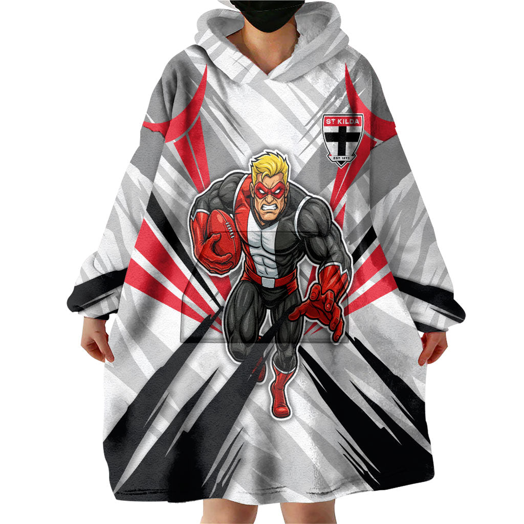 St Kilda Saints Australian Football Wearable Blanket Hoodie Superhero Mascot Graphic - Bold Team Colors