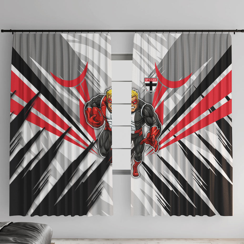 St Kilda Saints Australian Football Window Curtain Superhero Mascot Graphic - Bold Team Colors