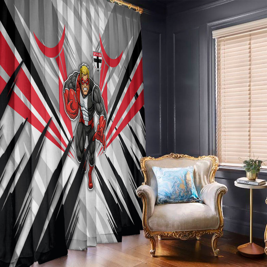 St Kilda Saints Australian Football Window Curtain Superhero Mascot Graphic - Bold Team Colors