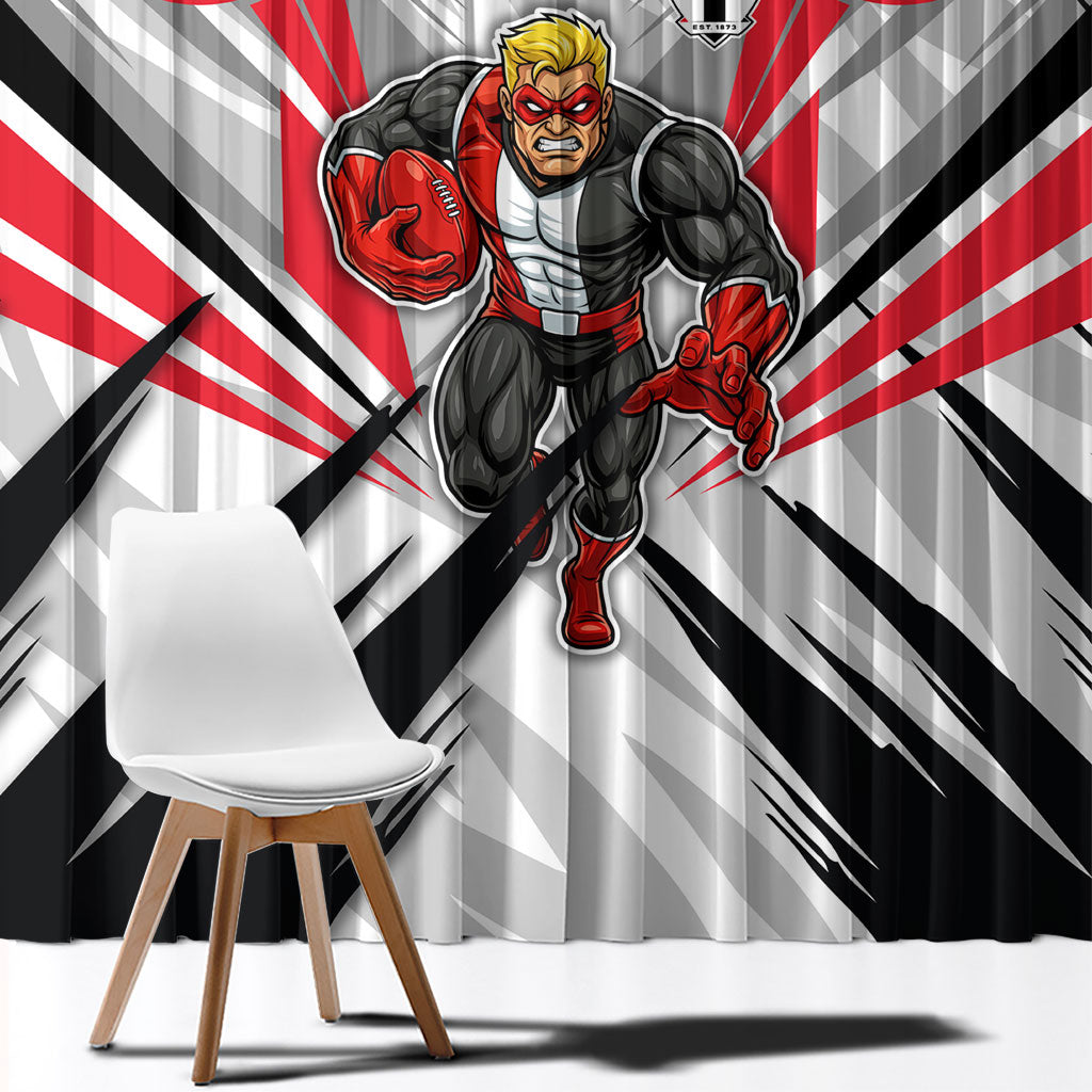 St Kilda Saints Australian Football Window Curtain Superhero Mascot Graphic - Bold Team Colors