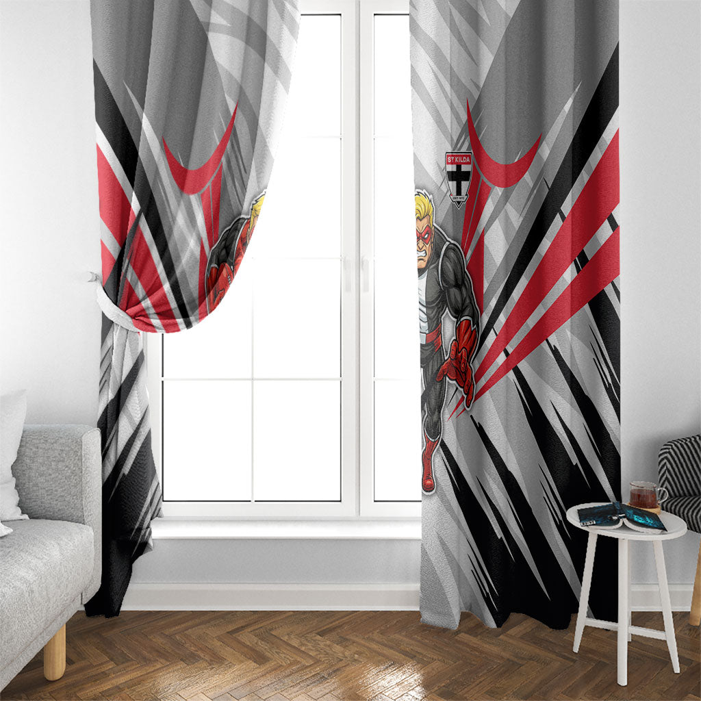 St Kilda Saints Australian Football Window Curtain Superhero Mascot Graphic - Bold Team Colors