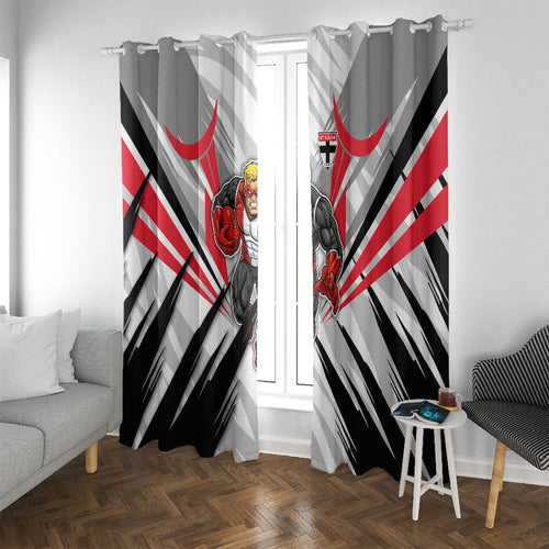 St Kilda Saints Australian Football Window Curtain Superhero Mascot Graphic - Bold Team Colors