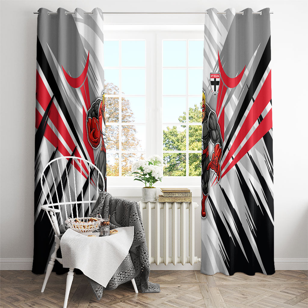 St Kilda Saints Australian Football Window Curtain Superhero Mascot Graphic - Bold Team Colors