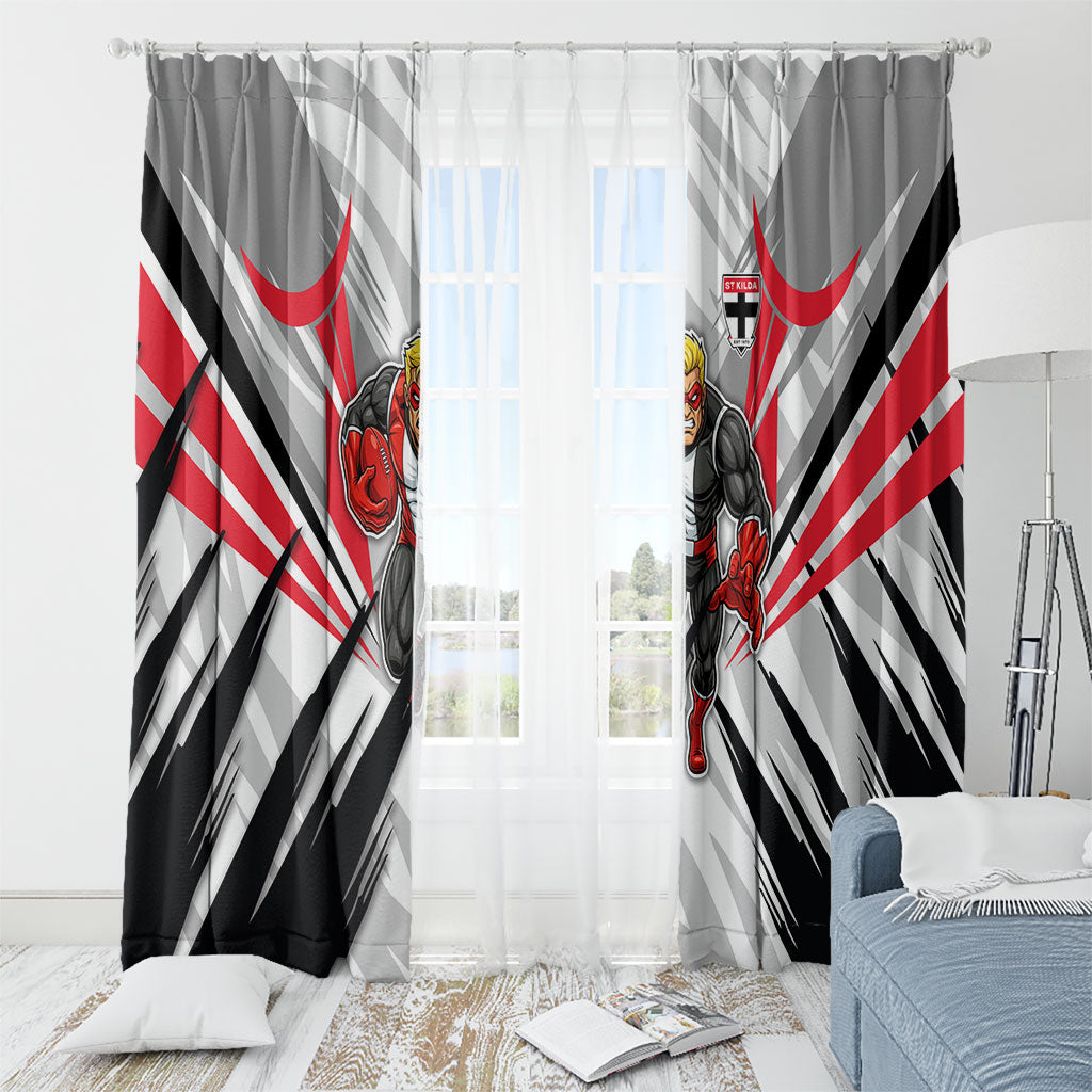 St Kilda Saints Australian Football Window Curtain Superhero Mascot Graphic - Bold Team Colors