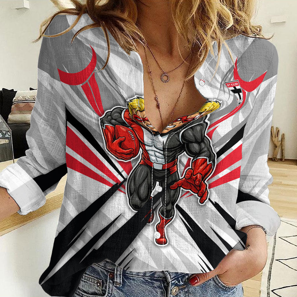 St Kilda Saints Australian Football Women Casual Shirt Superhero Mascot Graphic - Bold Team Colors