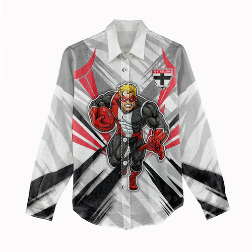 St Kilda Saints Australian Football Women Casual Shirt Superhero Mascot Graphic - Bold Team Colors