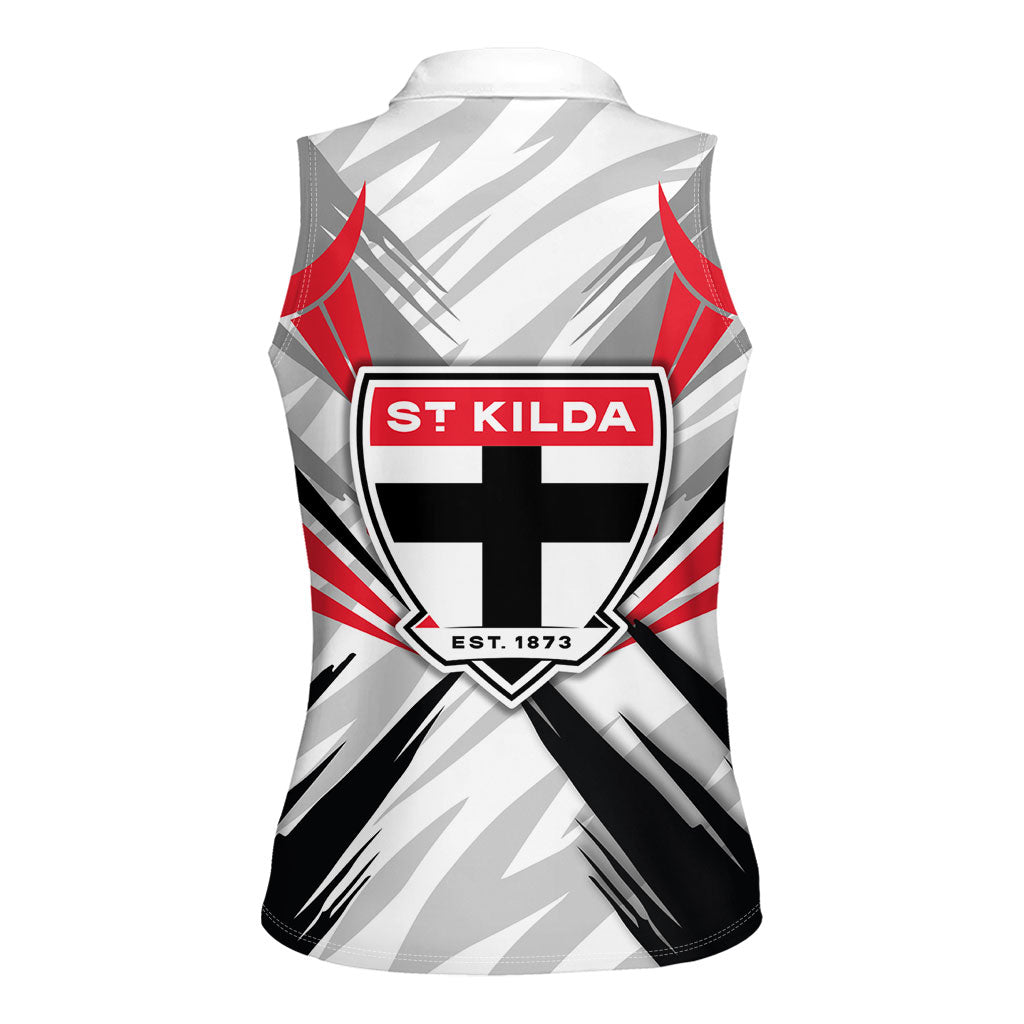 St Kilda Saints Australian Football Women Sleeveless Polo Shirt Superhero Mascot Graphic - Bold Team Colors