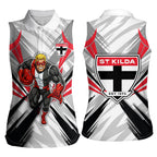 St Kilda Saints Australian Football Women Sleeveless Polo Shirt Superhero Mascot Graphic - Bold Team Colors