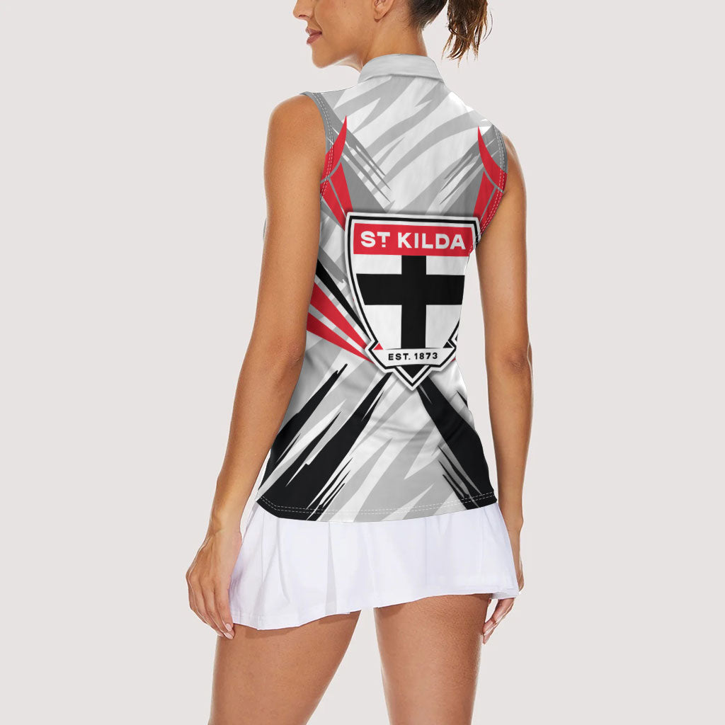 St Kilda Saints Australian Football Women Sleeveless Polo Shirt Superhero Mascot Graphic - Bold Team Colors