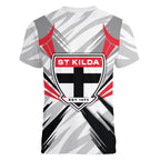 St Kilda Saints Australian Football Women V-Neck T-Shirt Superhero Mascot Graphic - Bold Team Colors