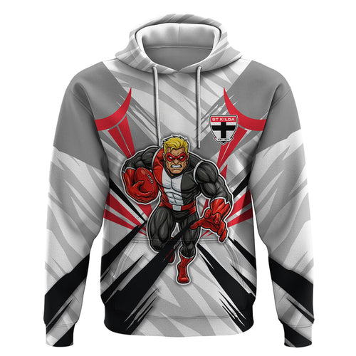 St Kilda Saints Australian Football Zip Hoodie Superhero Mascot Graphic - Bold Team Colors