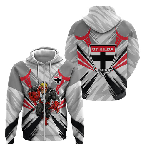 St Kilda Saints Australian Football Zip Hoodie Superhero Mascot Graphic - Bold Team Colors