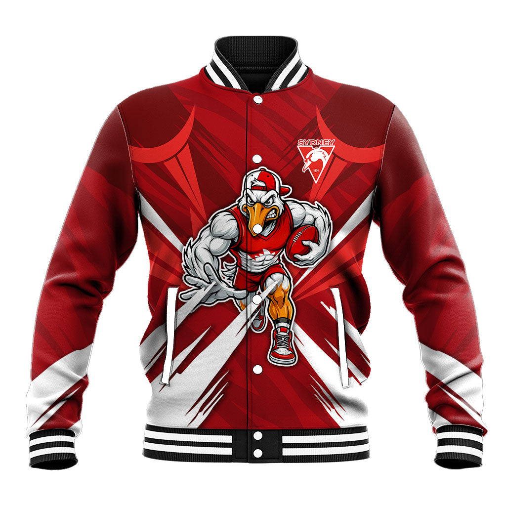 Sydney Swans Australian Football Baseball Jacket Muscular Swan Mascot - Bold Team Colors