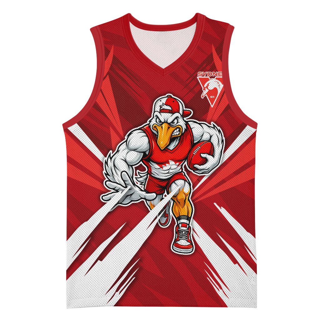 Sydney Swans Australian Football Basketball Jersey Muscular Swan Mascot - Bold Team Colors