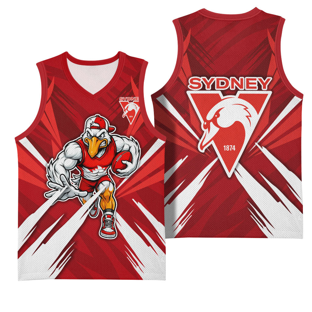 Sydney Swans Australian Football Basketball Jersey Muscular Swan Mascot - Bold Team Colors