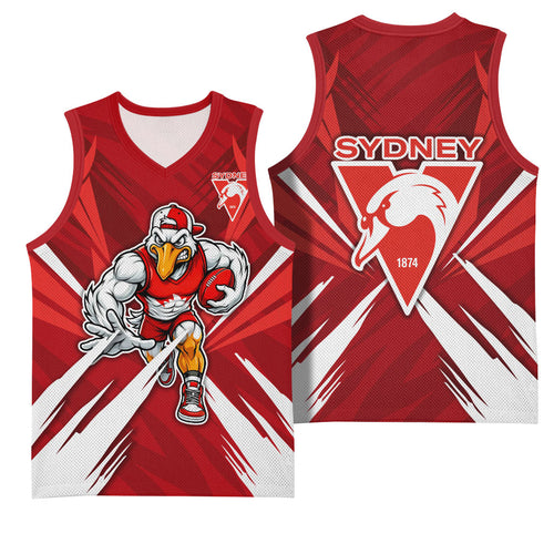 Sydney Swans Australian Football Basketball Jersey Muscular Swan Mascot - Bold Team Colors