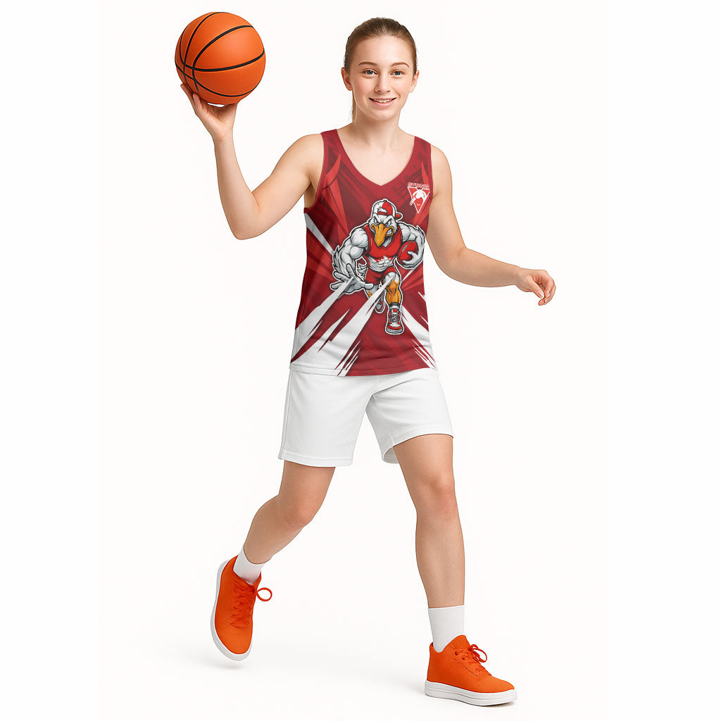 Sydney Swans Australian Football Basketball Jersey Muscular Swan Mascot - Bold Team Colors