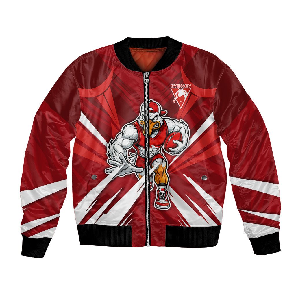 Sydney Swans Australian Football Bomber Jacket Muscular Swan Mascot - Bold Team Colors
