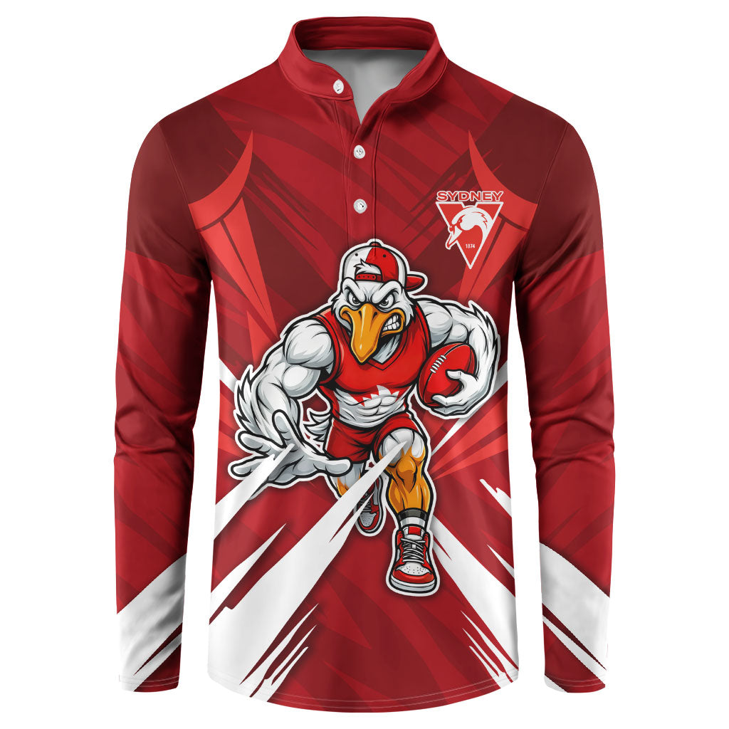 Sydney Swans Australian Football Button Sweatshirt Muscular Swan Mascot - Bold Team Colors