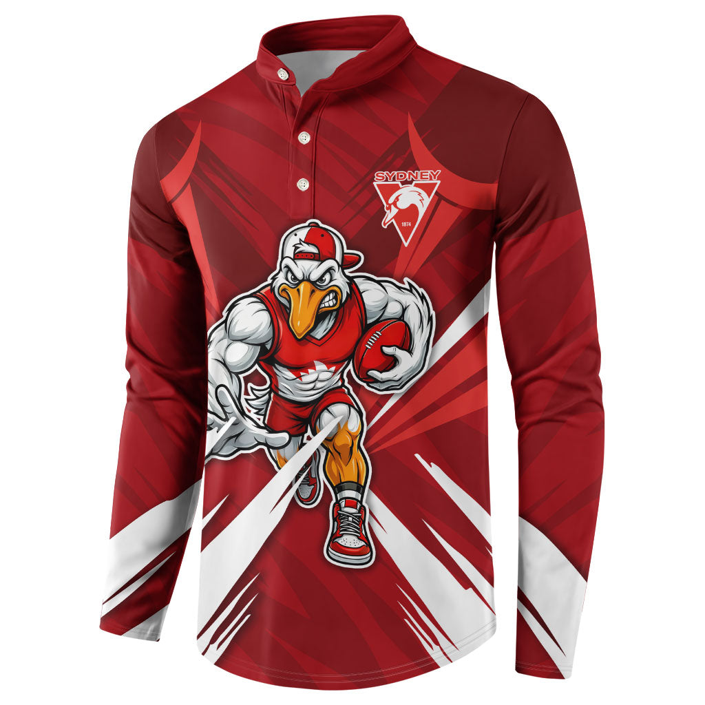 Sydney Swans Australian Football Button Sweatshirt Muscular Swan Mascot - Bold Team Colors