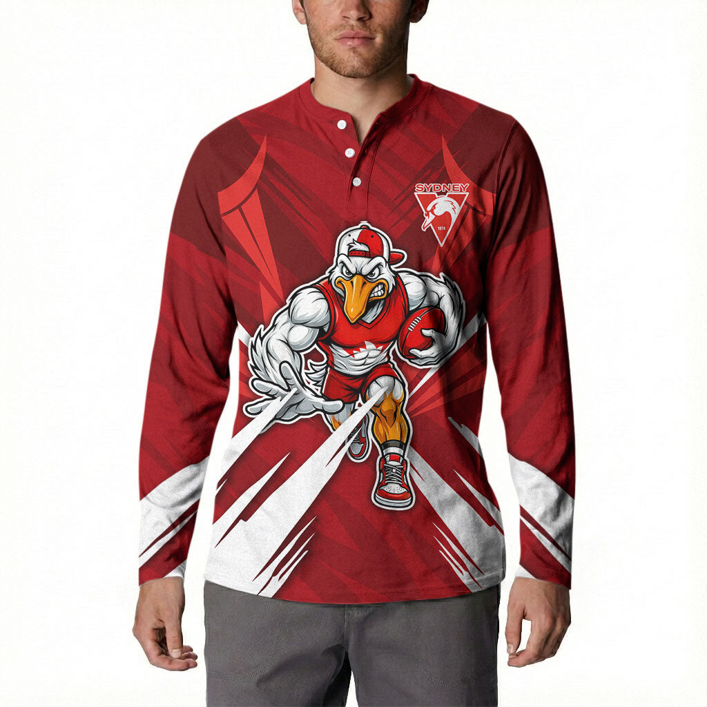 Sydney Swans Australian Football Button Sweatshirt Muscular Swan Mascot - Bold Team Colors