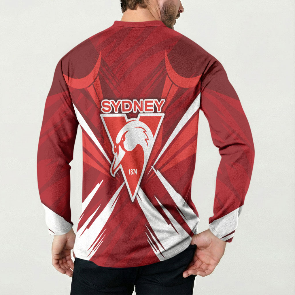Sydney Swans Australian Football Button Sweatshirt Muscular Swan Mascot - Bold Team Colors