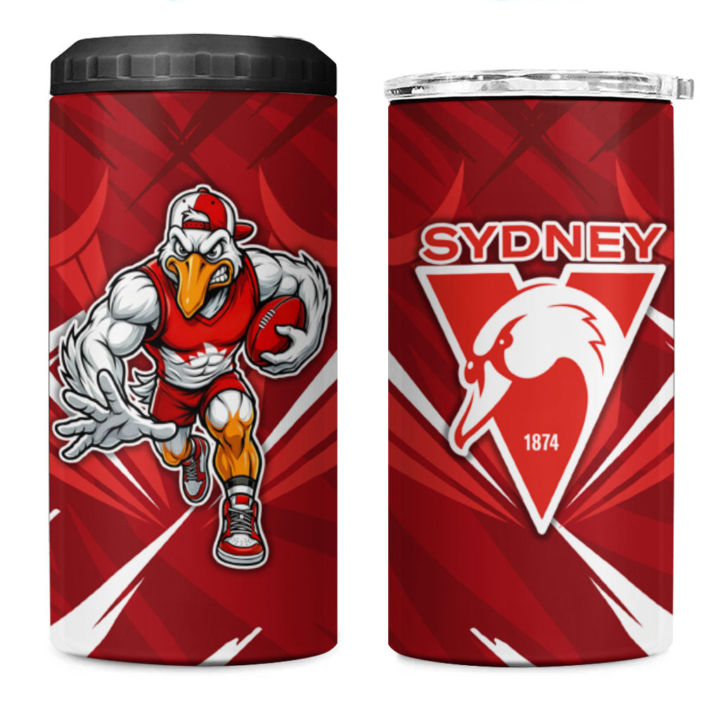 Sydney Swans Australian Football 4 in 1 Can Cooler Tumbler Muscular Swan Mascot - Bold Team Colors