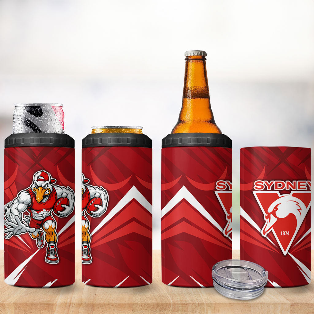 Sydney Swans Australian Football 4 in 1 Can Cooler Tumbler Muscular Swan Mascot - Bold Team Colors