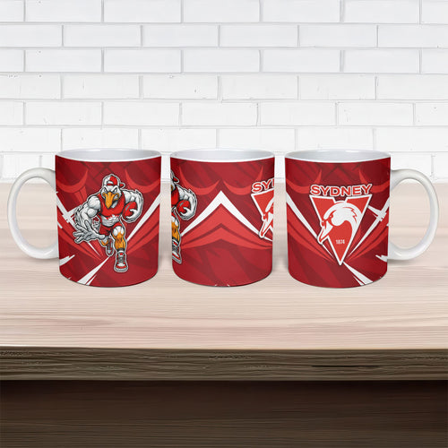 Sydney Swans Australian Football Ceramic Mug Muscular Swan Mascot - Bold Team Colors
