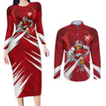 Sydney Swans Australian Football Couples Matching Long Sleeve Bodycon Dress and Long Sleeve Button Shirt Muscular Swan Mascot - Bold Team Colors