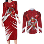 Sydney Swans Australian Football Couples Matching Long Sleeve Bodycon Dress and Long Sleeve Button Shirt Muscular Swan Mascot - Bold Team Colors