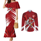 Sydney Swans Australian Football Couples Matching Mermaid Dress and Long Sleeve Button Shirt Muscular Swan Mascot - Bold Team Colors