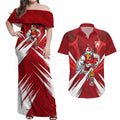 Sydney Swans Australian Football Couples Matching Off Shoulder Maxi Dress and Hawaiian Shirt Muscular Swan Mascot - Bold Team Colors