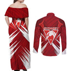 Sydney Swans Australian Football Couples Matching Off Shoulder Maxi Dress and Long Sleeve Button Shirt Muscular Swan Mascot - Bold Team Colors
