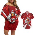 Sydney Swans Australian Football Couples Matching Off Shoulder Short Dress and Hawaiian Shirt Muscular Swan Mascot - Bold Team Colors