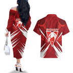 Sydney Swans Australian Football Couples Matching Off The Shoulder Long Sleeve Dress and Hawaiian Shirt Muscular Swan Mascot - Bold Team Colors