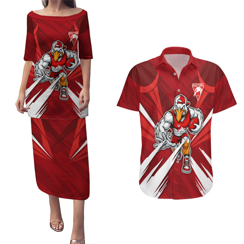 Sydney Swans Australian Football Couples Matching Puletasi and Hawaiian Shirt Muscular Swan Mascot - Bold Team Colors