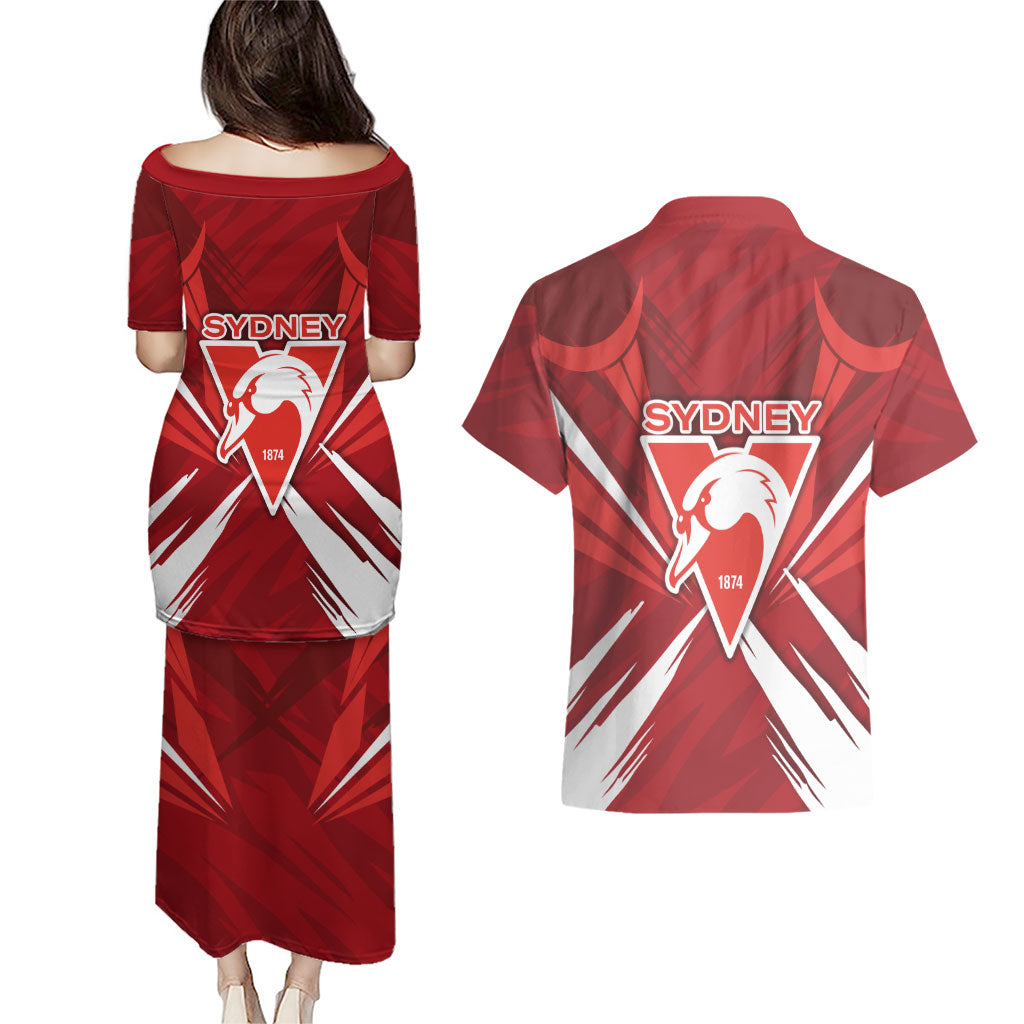 Sydney Swans Australian Football Couples Matching Puletasi and Hawaiian Shirt Muscular Swan Mascot - Bold Team Colors