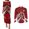 Sydney Swans Australian Football Couples Matching Puletasi and Long Sleeve Button Shirt Muscular Swan Mascot - Bold Team Colors