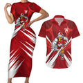 Sydney Swans Australian Football Couples Matching Short Sleeve Bodycon Dress and Hawaiian Shirt Muscular Swan Mascot - Bold Team Colors