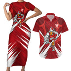 Sydney Swans Australian Football Couples Matching Short Sleeve Bodycon Dress and Hawaiian Shirt Muscular Swan Mascot - Bold Team Colors