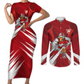 Sydney Swans Australian Football Couples Matching Short Sleeve Bodycon Dress and Long Sleeve Button Shirt Muscular Swan Mascot - Bold Team Colors