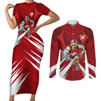 Sydney Swans Australian Football Couples Matching Short Sleeve Bodycon Dress and Long Sleeve Button Shirt Muscular Swan Mascot - Bold Team Colors